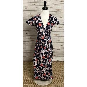 Draper James navy/multicolored beachy floral linen wrap maxi dress Size 0